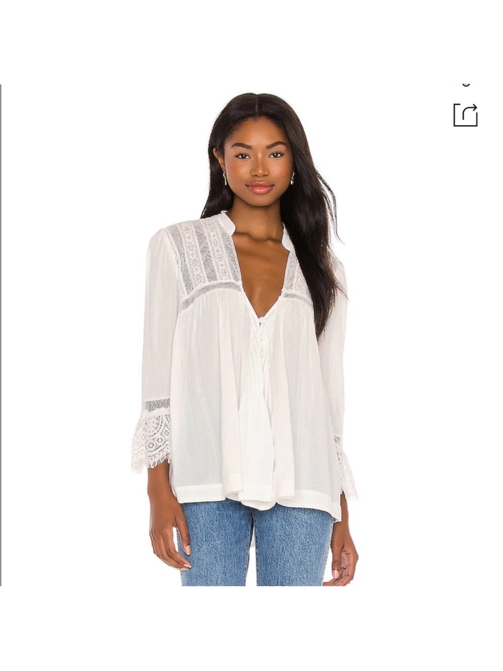 Free People Esme White Lace-Trim Peasant Blouse